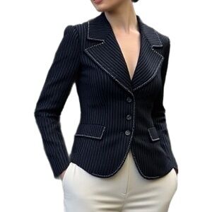 Sandra Angelozzi Dark Navy & White Pinstripe Blazer Size EU32/Small